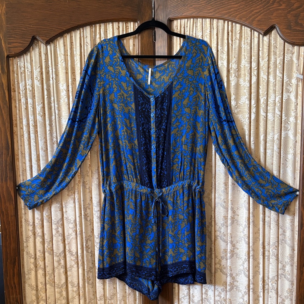 Free People Blue & Gold Romper M